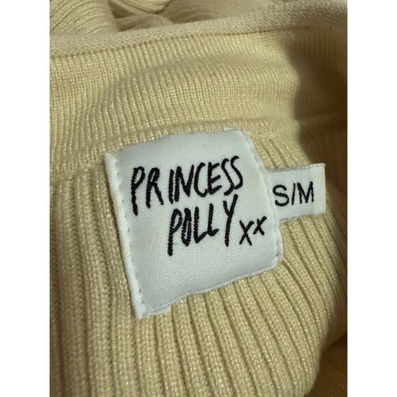 Princess Polly Beige Long Sleeve Ribbed Half Zip High Neck Crop Sweater Top S/M - Picture 3 of 4
